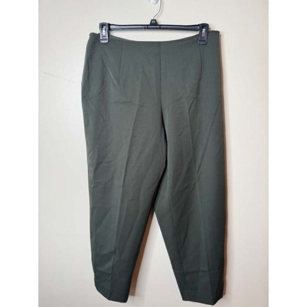 Talbots Woman Petites Stretch Trousers Olive Green Side Zip Pants